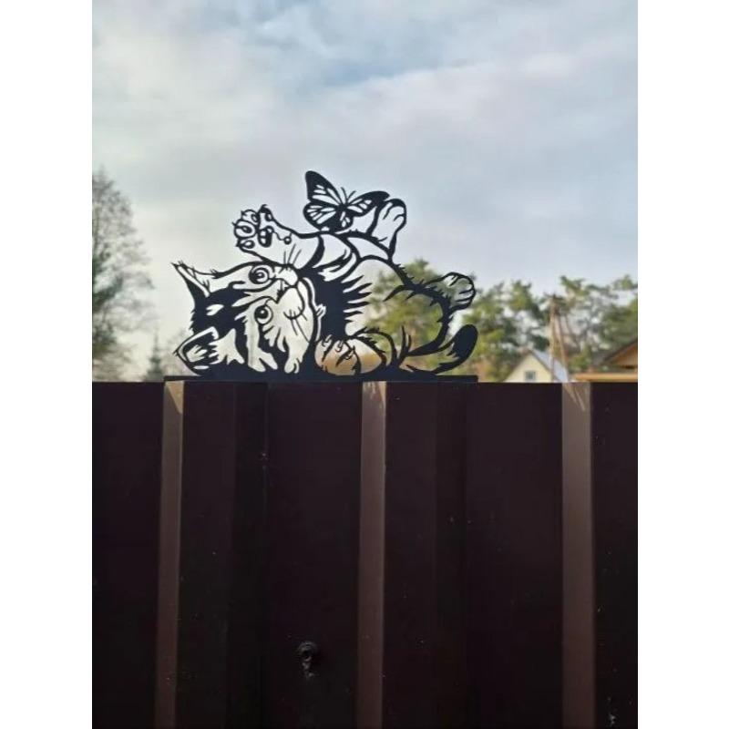 Garden Metal Cat Sculpture for Fence Decor