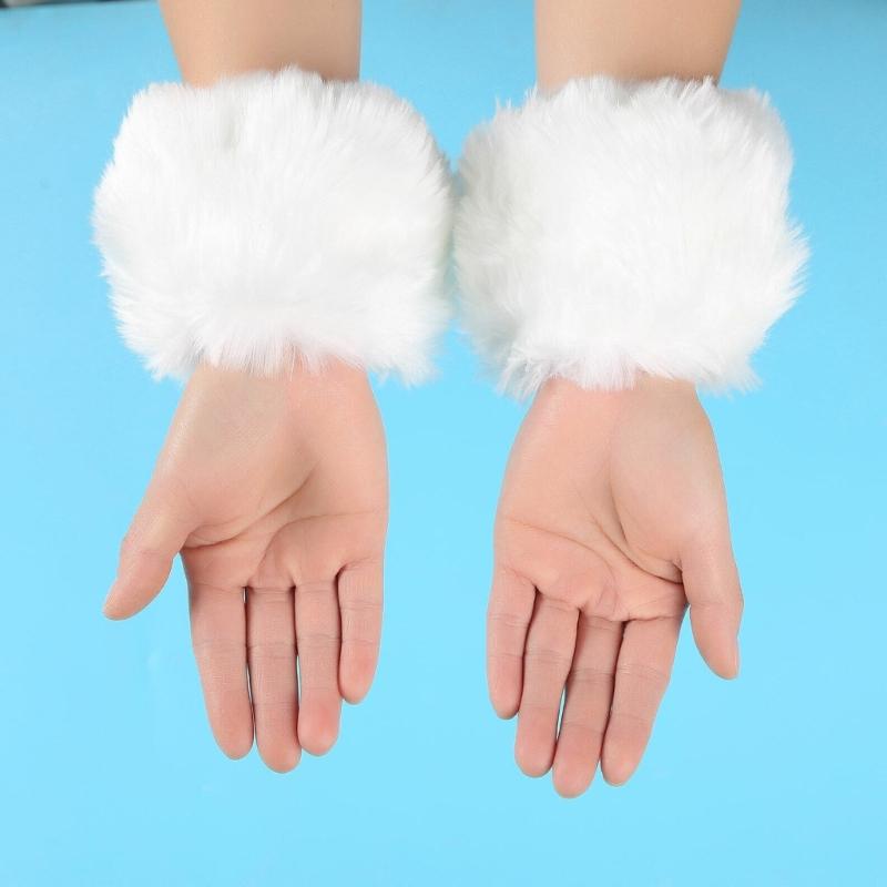 Fellimitat Manschetten Pelzige Handgelenkbänder Beinstulpen Handgelenkstulpen Wärmer Stiefelstulpen für Damen Party Cosplay Kostüme Zubehör