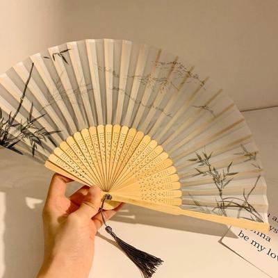 Vintage Style Chinese Japanese Folding Fan Plastic Colorful Shank Classical Dance Fan Folding Fan Han Clothing Accessories