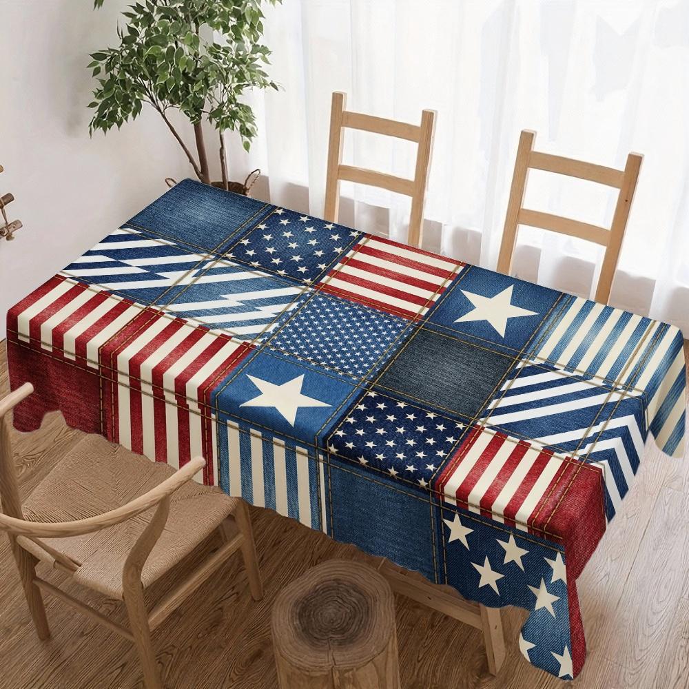 American Flag Patchwork Rectangle Tablecloth for Table Decor Holiday Party Waterproof Reusable Table Cloth for Table Dining Room