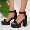 2026 Platform Super High Heel Sandals Women's Fashion Round Toe Open Toe One Strap Non-slip Block Heel Shoes