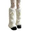 Plush Leg Warmers for Fall and Winter Layering, with Flared Lower Openings, and Bowknot Accent, Thick Faux Furs Boot Covers Long Socks for Women