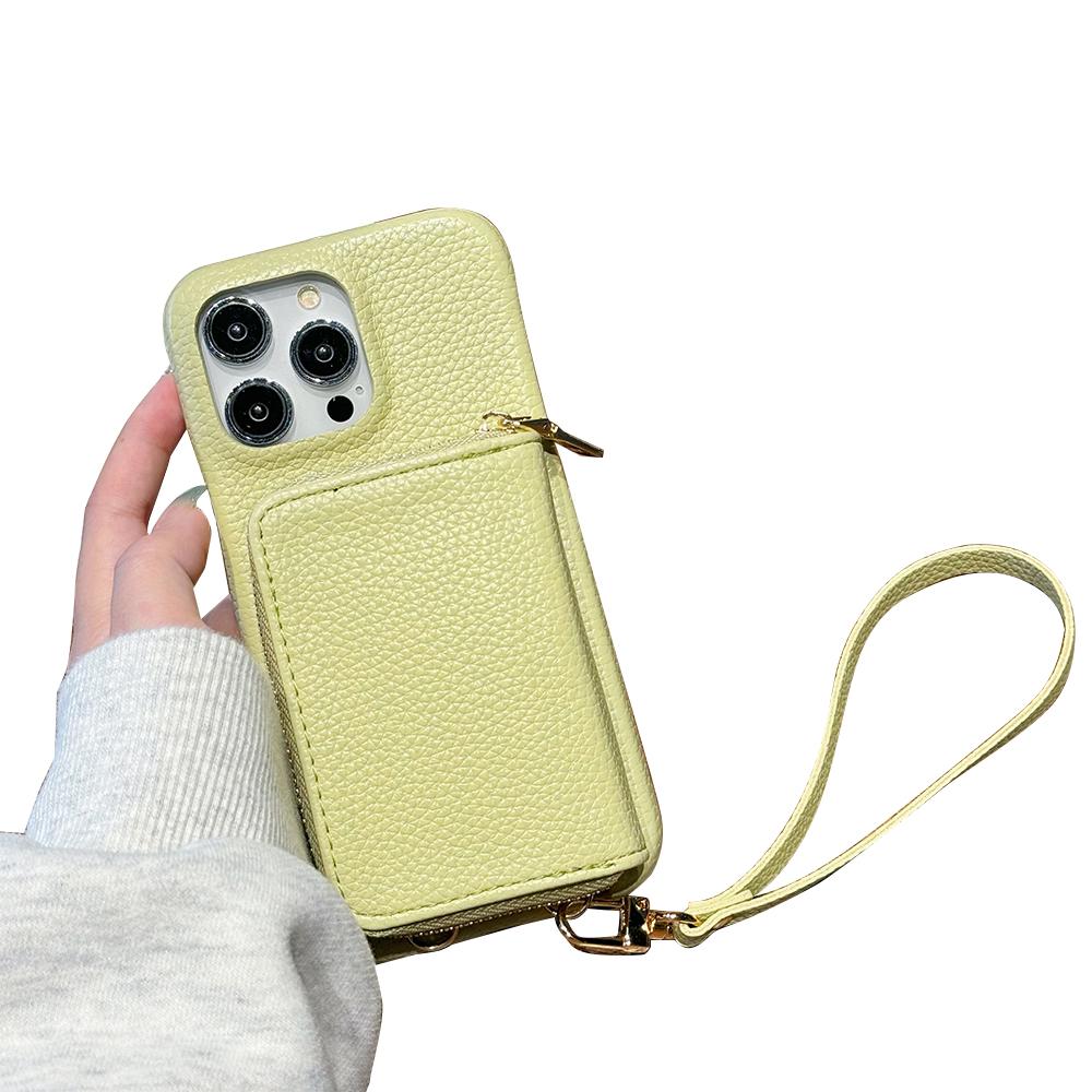 Für iPhone 14 Pro Hülle Reißverschluss Kartenfächer PU Leder Handy Rückseite mit Handschlaufe