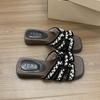 Thick-soled cool slippers for women's summer wear 2025 new beautiful pearl one-word drag with skirt vacation style beach sandals