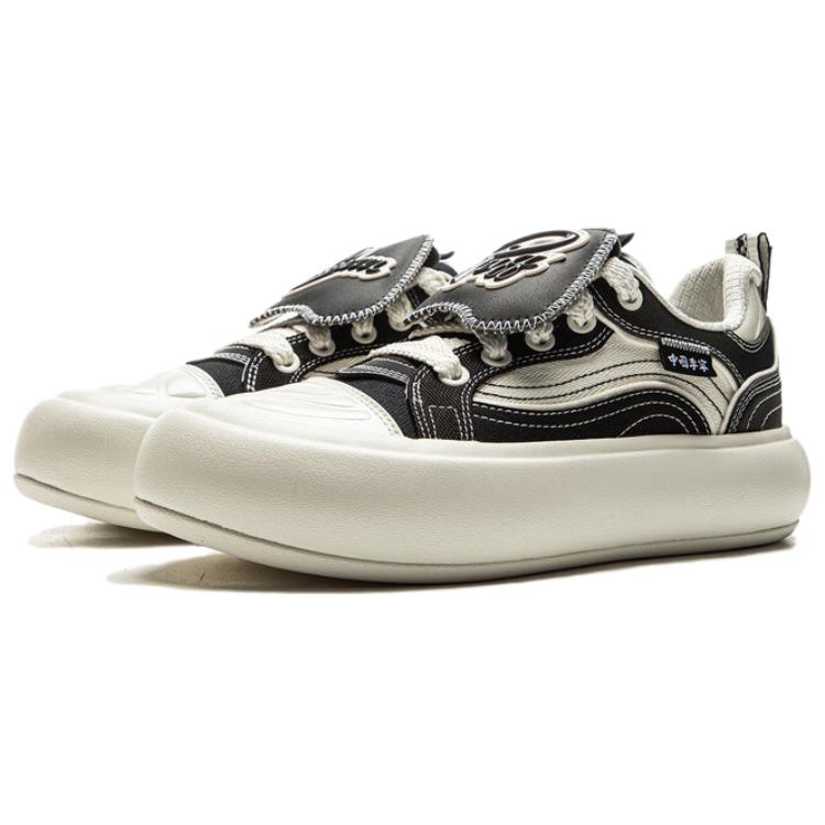 Li Ning Puff Platform Retro Trend Durable Lightweight Low Top Skate Shoes Women Skate Shoes Black Off-White AZGV086-1
