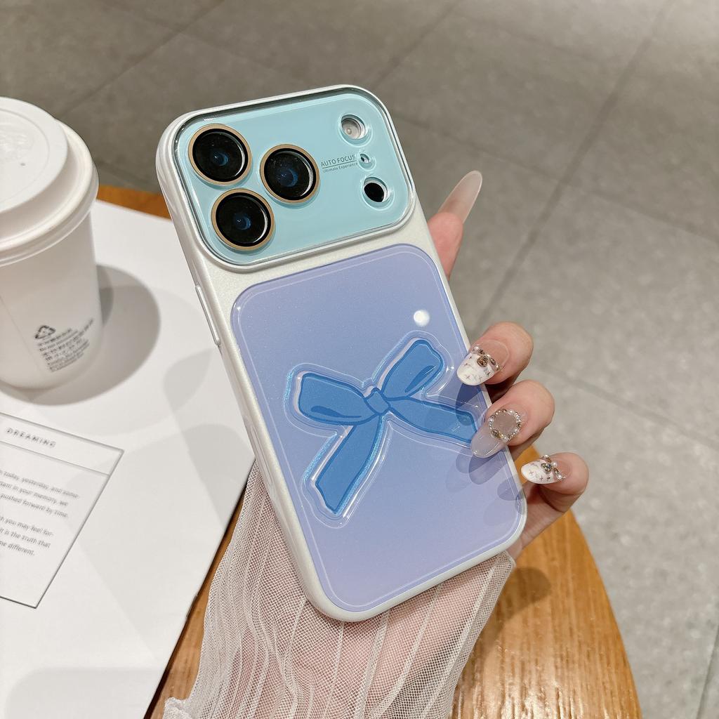 Internet celebrity advanced gradual change three-dimensional bow for iPhone17promax mobile phone case 16Pro all-inclusive 15/14