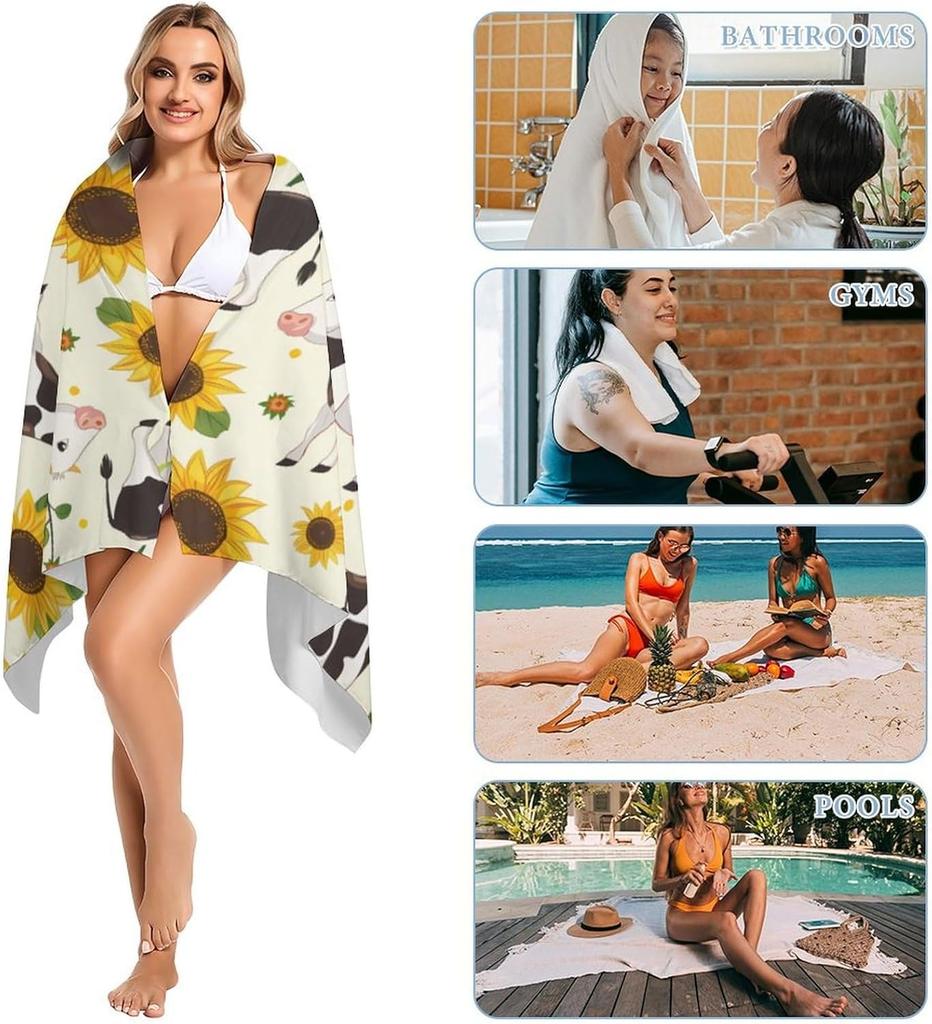 Cute Cows Pattern Beach Towel for Family Stuffs Friend Gift Quick-Dry Sand Free For Bath Yoga Tourism Beach Camping Swimming GYM
