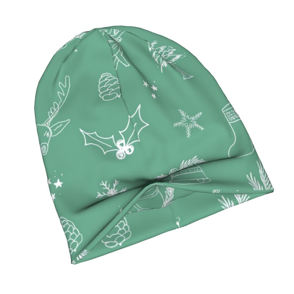 Green Christmas Ornaments Pattern Adult Knit Beanie with Style Fits Effortlessly Into Seasonal Wardrobes and Pairs Well with Jackets or Casual Looks