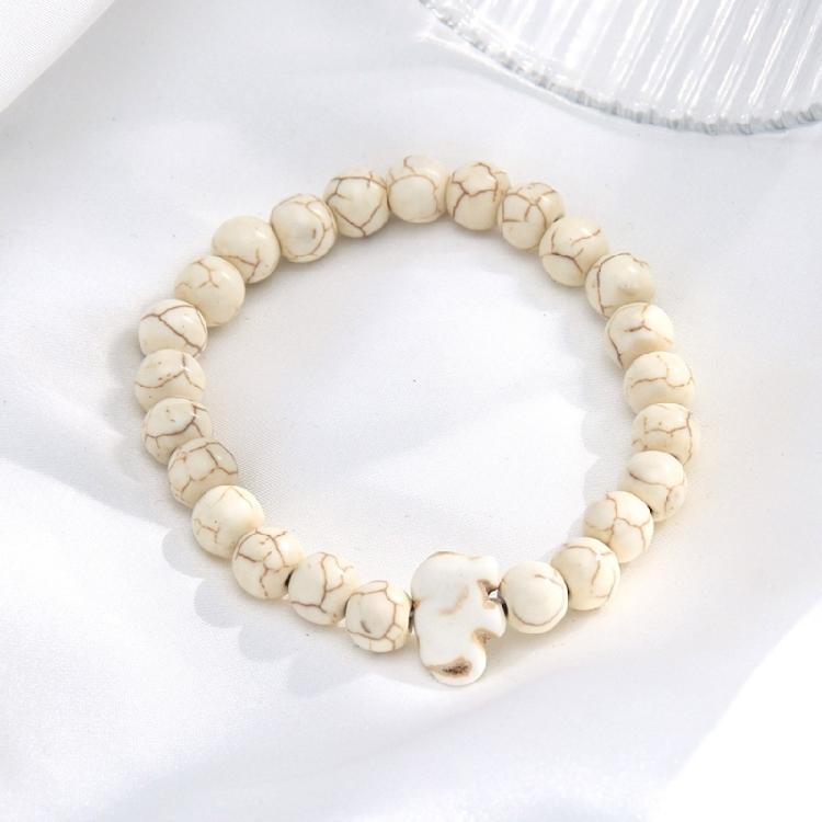 8MM Round Gemstones Bracelet With Turquoise Accent And Elephant Charm Perfect For Adding A Natural Touch To Outfits