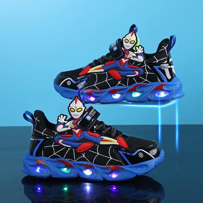 Boys Shoes Ultraman Light Shoes Mesh Breathable Children's Cartoon Sneakers Luminous Running Shoes Tide