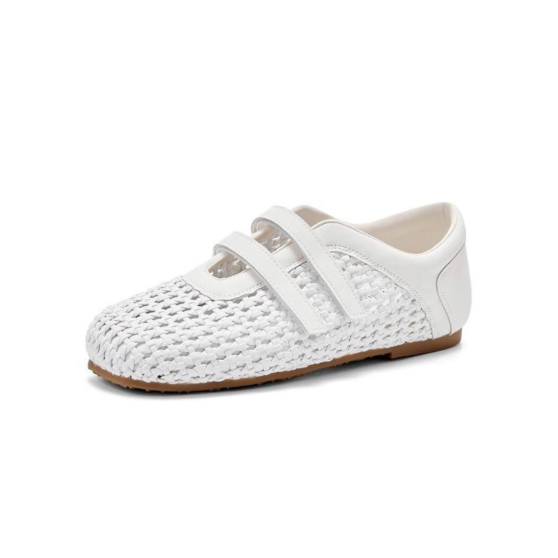 

Woven hollow Mary Jane sandals women s 2025 summer new mesh breathable Velcro shallow mouth one pedal single shoes 40