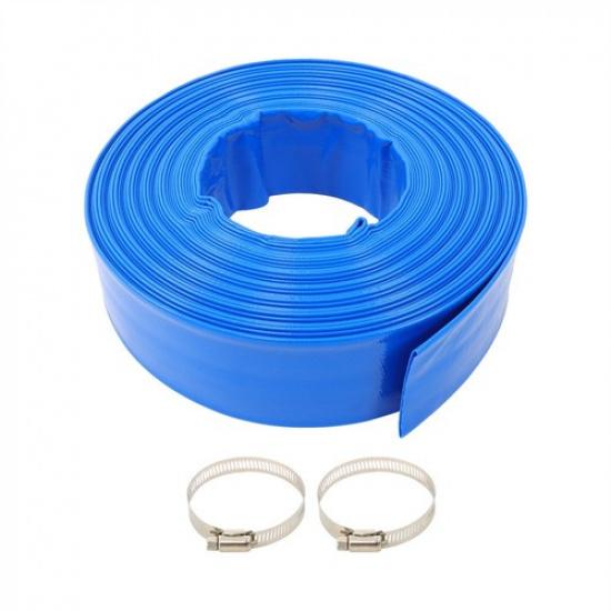 2 x 100 Heavy Duty Blue Swimming Pool Backwash Hose W/ Clamp Discharge Hose