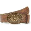 Western Belt for Women Cowgirl Cowboy Belts for Jeans | PU Leather, Floral Embossed Vintage Buckle
