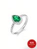 925 Sterling Silver Simple Green Color Water Drop Zircon Ring For Women Anniversary Party Creativity High Quality Fine Jewelry