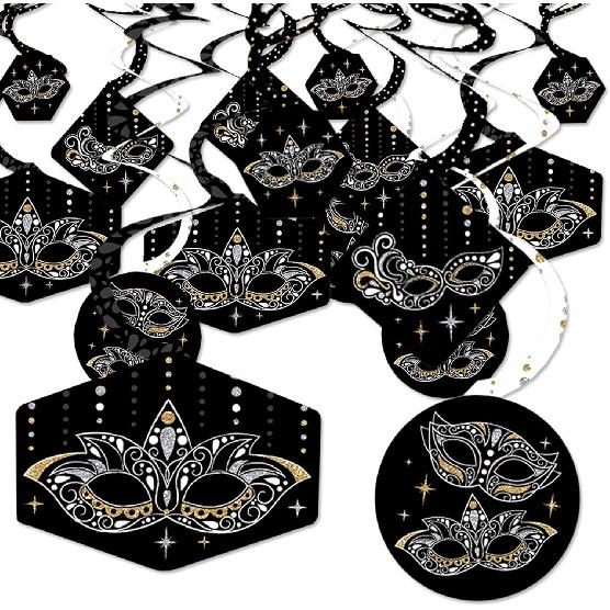 Big Dot of Happiness Masquerade - Venetian Mask Party Hanging Decor - Party Decoration Swirls - Set of 40