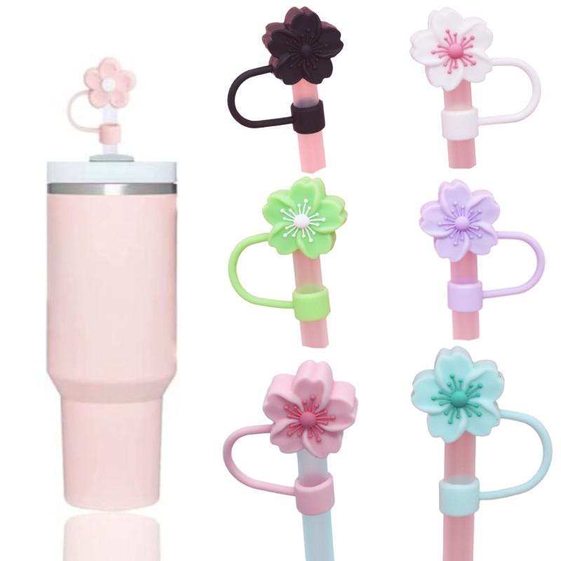 Straw Flower Silicone Cover Straw Cap Dustproof Reusable Stoppers Color Solid