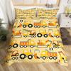 Truck Excavator Duvet Cover Set Queen Size For Kids Nursery Cartoon Tractor Engineering Vehicle Construction Theme Bedding Set