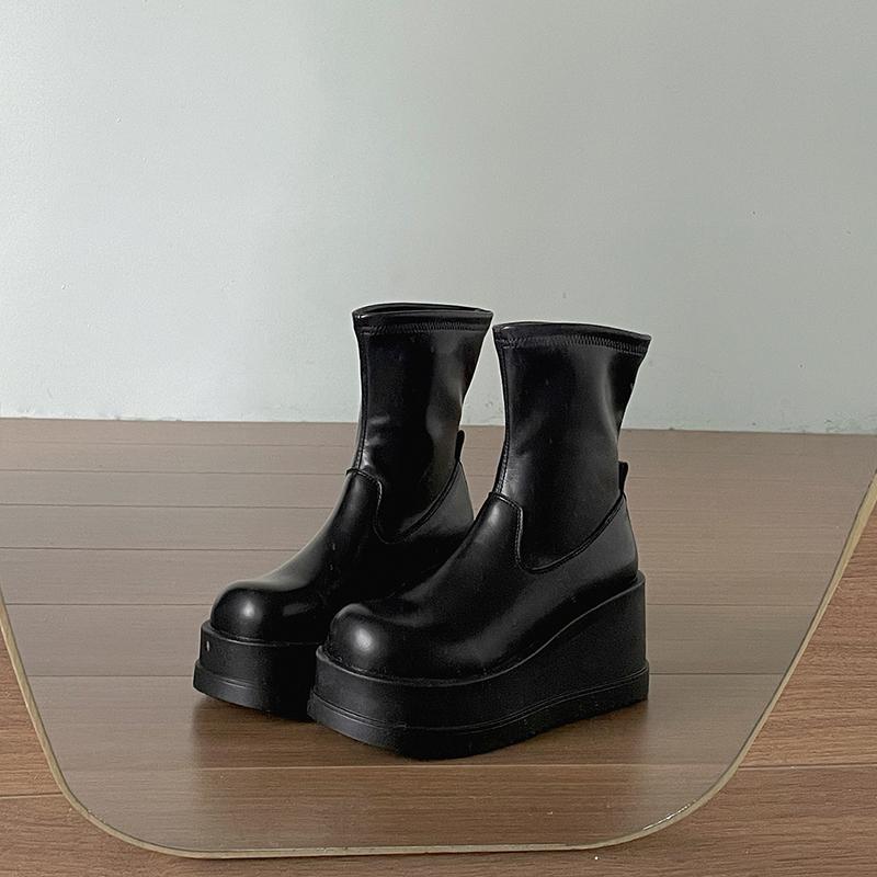 Winter Platform Wedges Heel Women Knee High Boots Fashion Back Zippers Shoes Cosy Soft Leather Long Booties