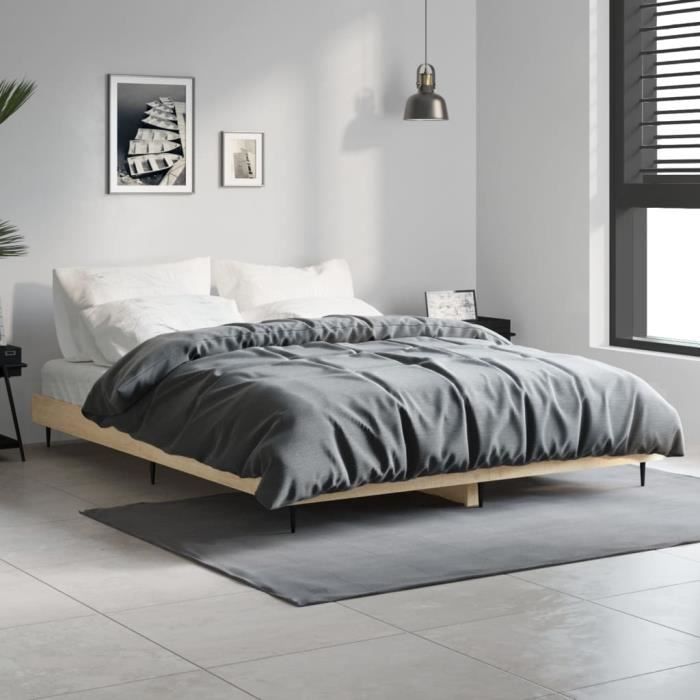 VidaXL Cadre de lit chêne sonoma 140x190 cm bois d'ingénierie 832280
