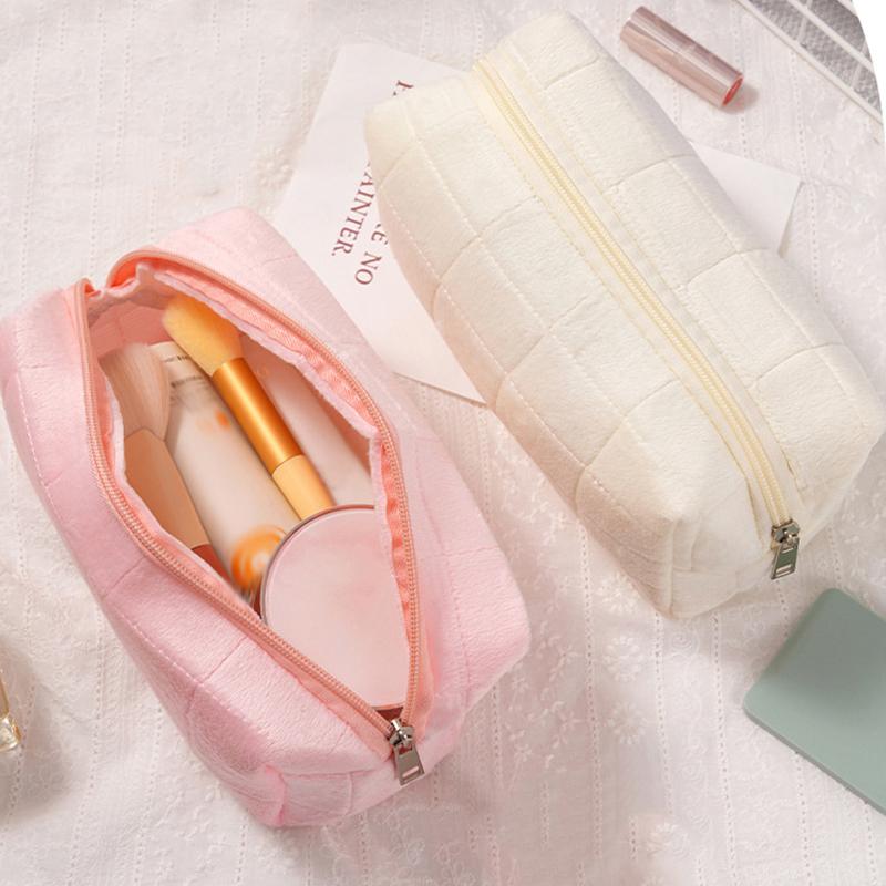 Solid Fur Cosmetic Storage Bag Large Women Zipper Makeup Organizer Handbag Stationery Pencil Case Travel Make Up Toiletry Punch