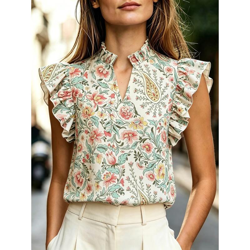 Kankeirr Women's Fashion Sleeveless Stand-up Collar Summer Spring Casual Blouses & Shirts