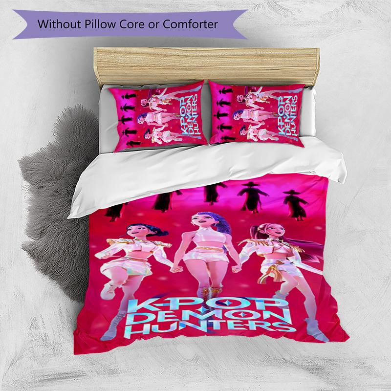 KPOP Hunter 3pcs Bedding Set Duvet Cover Closure Includes 1 Duvet Cover & 2 Pillowcases for All Seasons Bedroom Home Dorm Decor