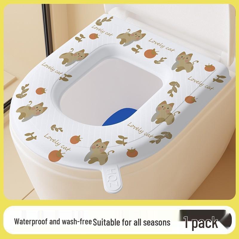 Four Seasons Waterproof Thick Toilet Seat Cushion – Universal Adhesive, Warm Printed Design