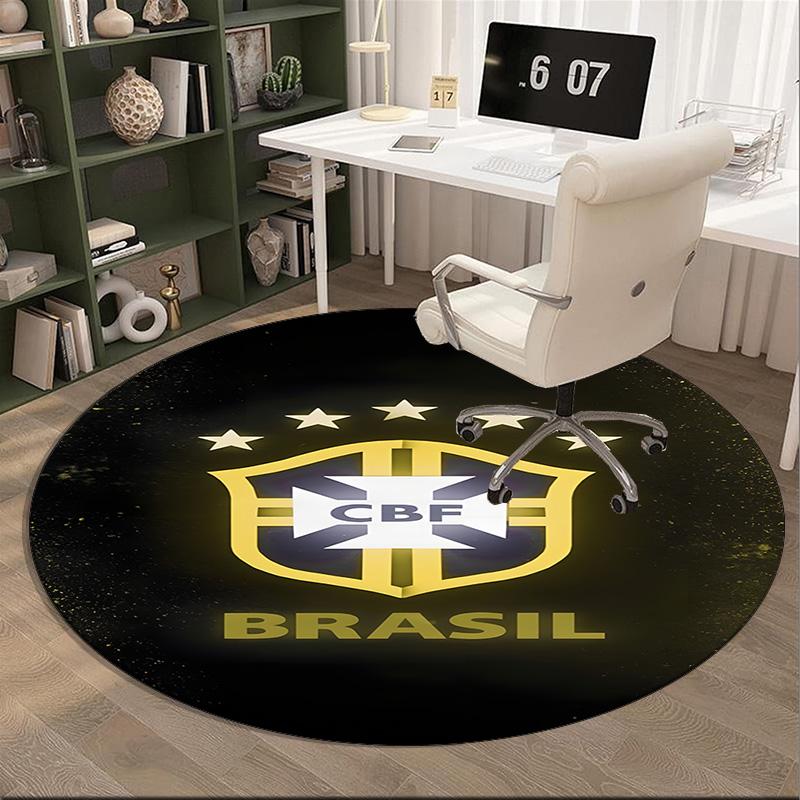 1PC round rug Brazilian Football Emblem Printed Round Area Rug ,Rug For Home Office, Round Chair Rug, Decorative Carpet Fan gifts Christmas gift