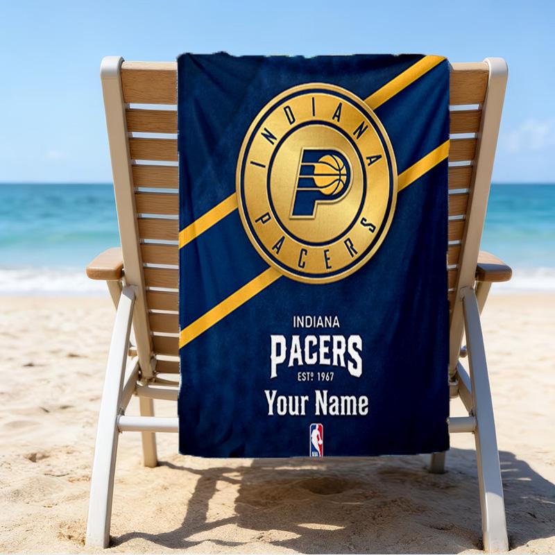 Custom Name Beach Towel Pacers Basketball Team Beach Towel, Soft Microfiber, Gift for Her/Him, Birthday, for Pool, Beach, Travel, Fan gifts