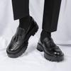 New Retro Fringed Men's Solid Color Loafers Round -Toed And Thick -Heeled Casual Dress Shoe Classic Office And Party Dress Shoes