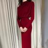 Fashion Elegant Long Sleeved Slim Fit Dress Autumn New Half High Collar Loose Casual Simple Long Dresses Solid Color Streetwear High Waist Clothing
