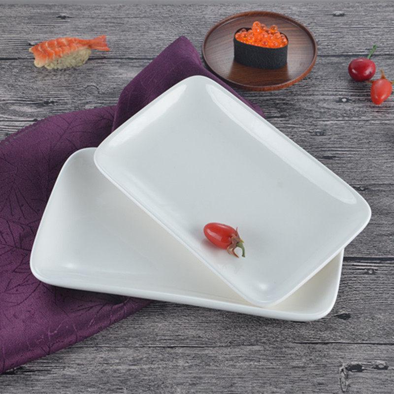 Pure White Ceramic Chee Cheong Fun Plate - Rectangular Sushi & Barbecue Dish for Western Cuisine