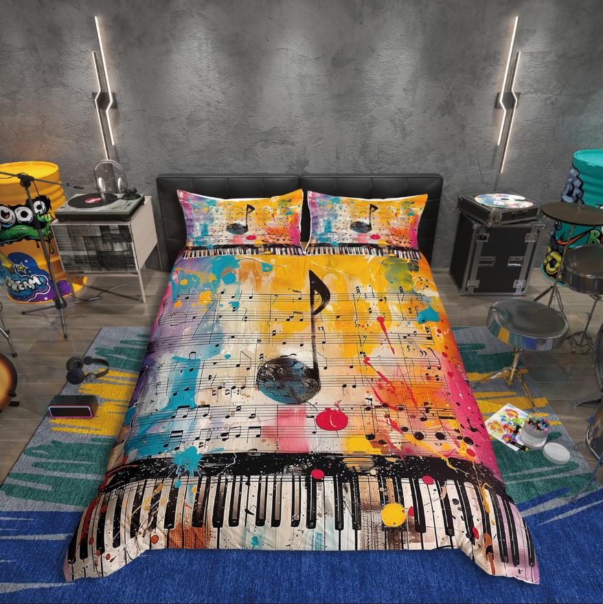 Homewish Black White Piano Duvet Cover Set Pop Music Melody Bedding Set Teen Boy Girl Kid Decor Luxury Bedroom Decor