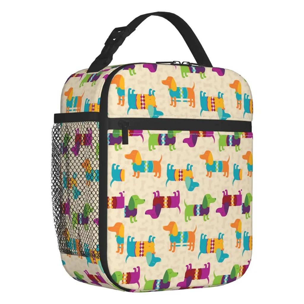 Long Hair Dachshund Sausage Dog Print Thermal Insulated Lunch Bags Pet Wiener Portable Lunch Container School Storage Food Box