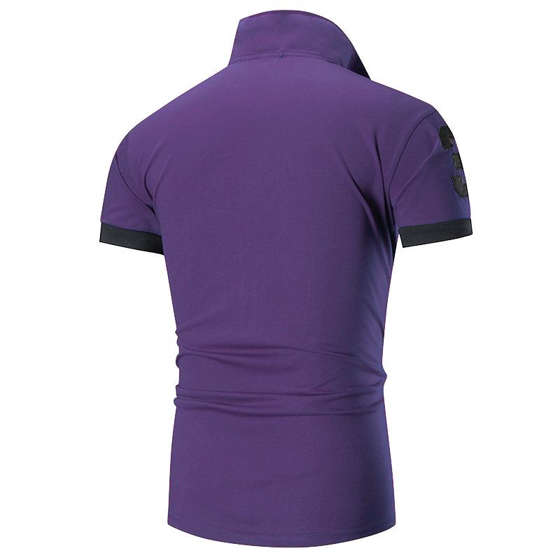 Herren Sommer Casual Besticktes Polohemd mit Umlegekragen und Colorblock-Bündchen