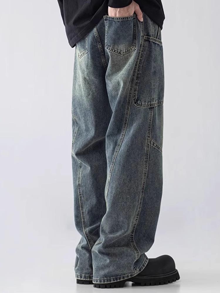 Men's American Style Retro Washed Wide-Leg Denim Jeans – Trendy, Versatile, Casual Long Pants
