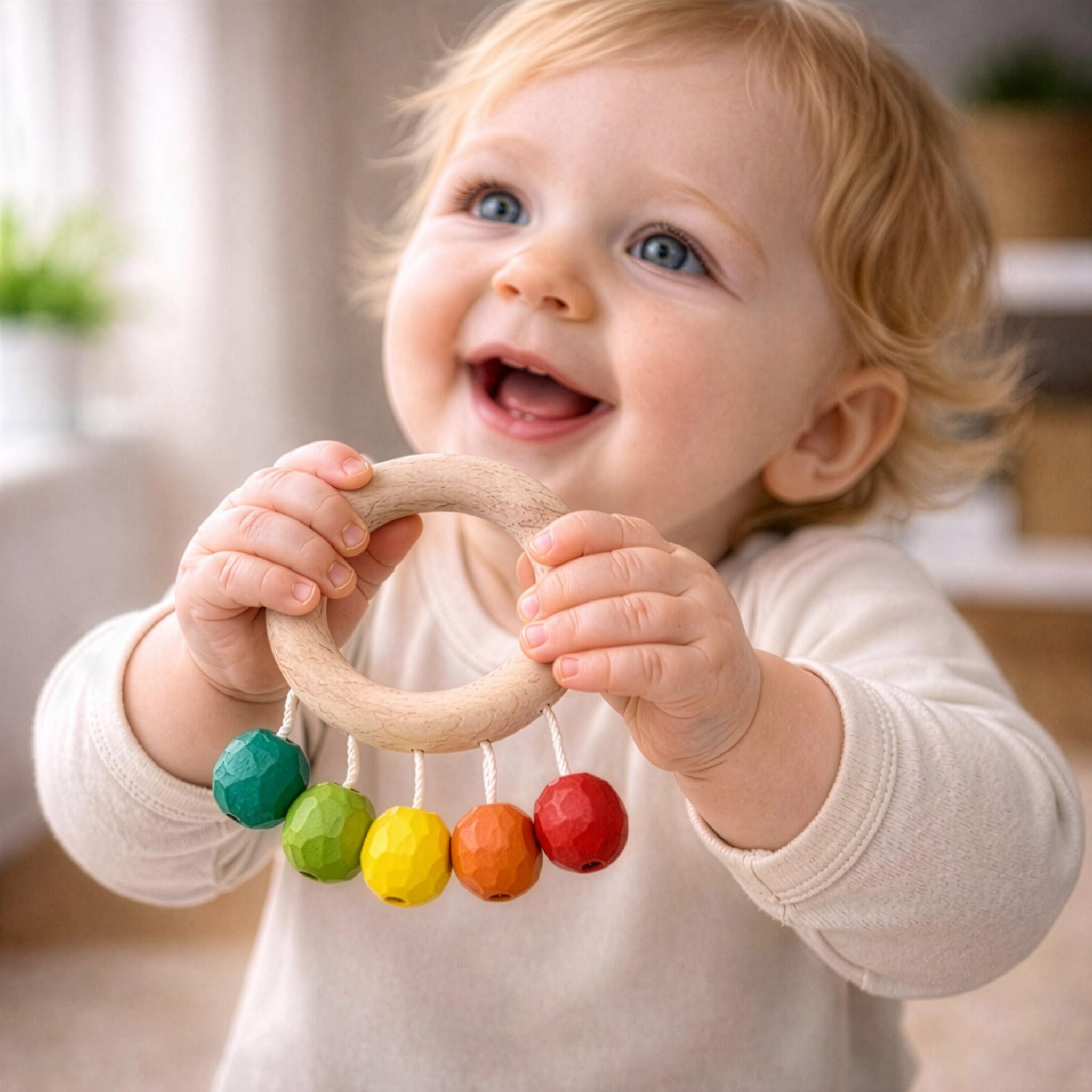 Ohisama Rattle / Japan Good Toy Award Winning Toy (Baby Wooden Toy, Pacifier, Teether, Rattle) Wooden Toy, Educational Toy, Toy, Rattle, Natural Wood,