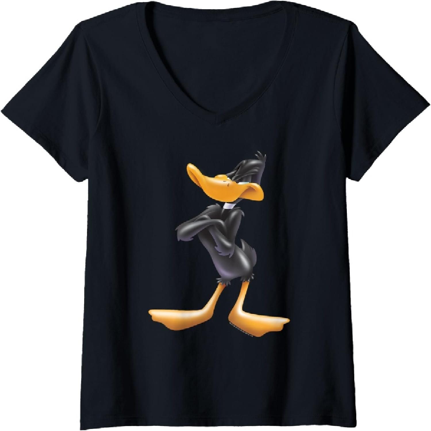 Женская футболка с V-образным вырезом Looney Tunes Утка Даффи, аэрография S