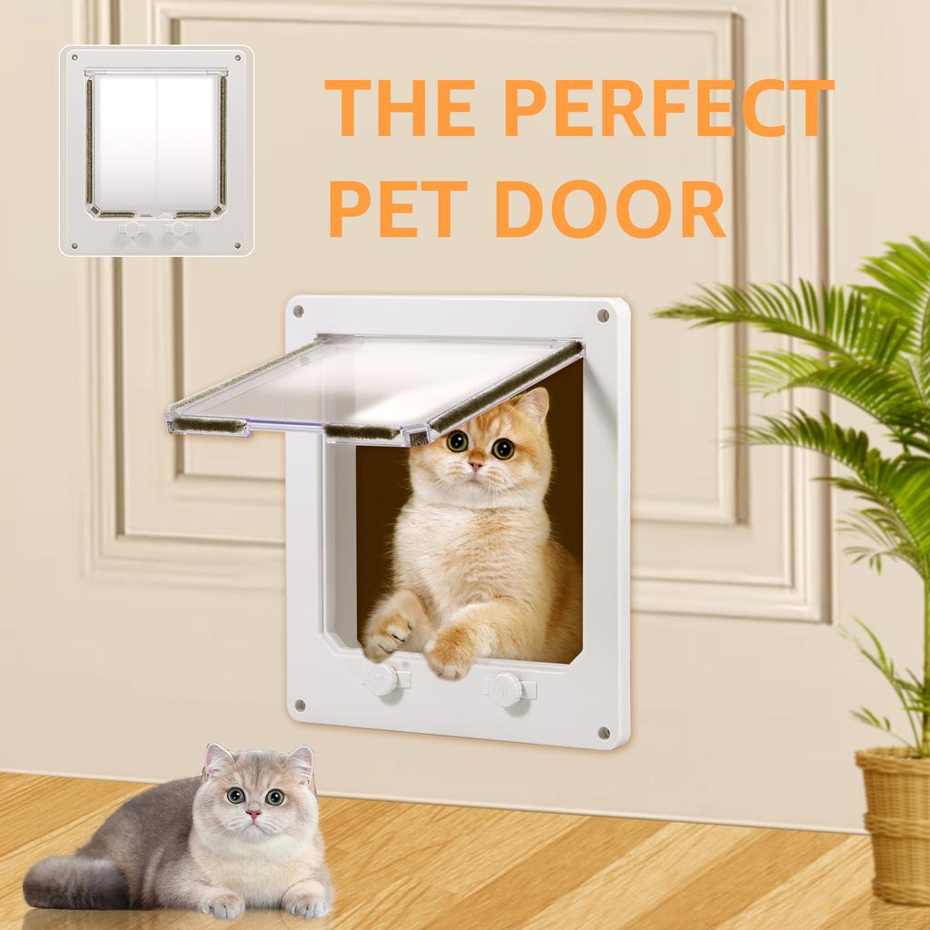 Upgraded Cat Flap Door with 4 Way Locking ABS Plastic Security Flap Door Pet Door for Cat Up to 16lbs for Interior Exterior Gate