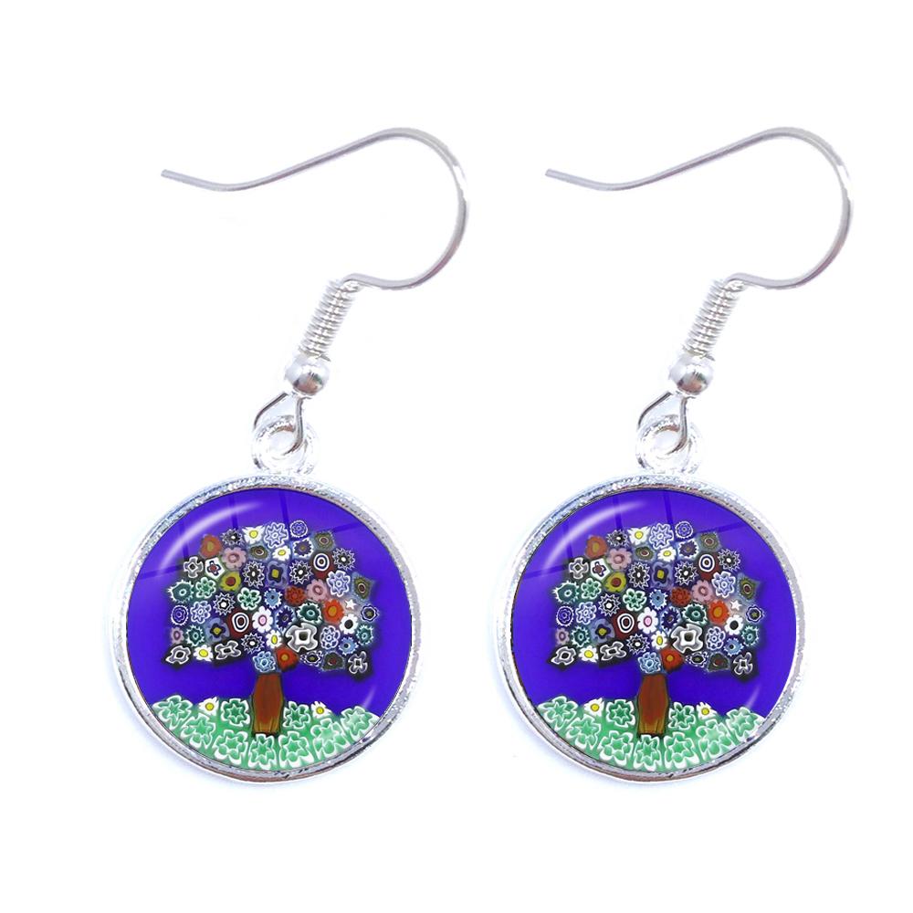 Murano Millefiori Drop Earrings MultiColour Flower 16mm Glass Cabochon Earring Jewelry For Women Girls Gift
