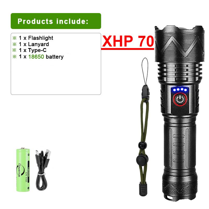 High Powerful Flashlight Super Bright XHP70 Flashlight Zoomable Torch Outdoor Camping Lantern