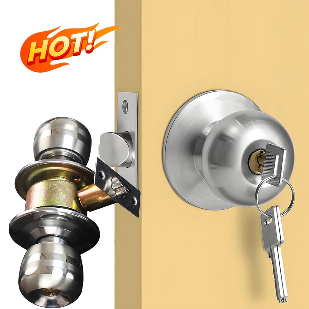 

Stainless Steel Round Door Knobs Knob Handle Internal Round Door Knob Entrance Passage Lock With Key Interior Exterior Door Lock