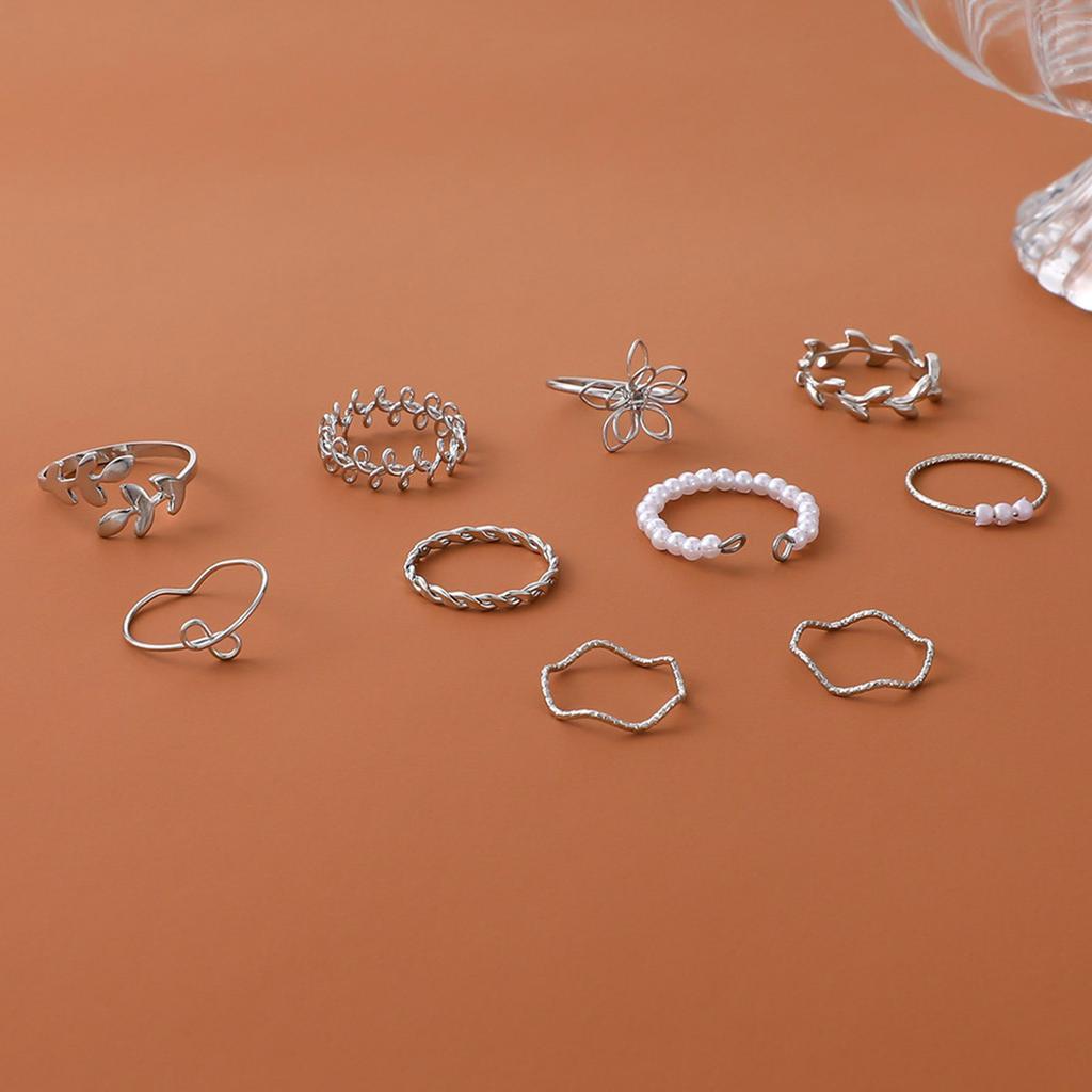 Pack Of 10 Elegant Hollow Flower Leaf Vine Charm Rings for Women Fashion Jewelry Finger Accessories for Daily Wear