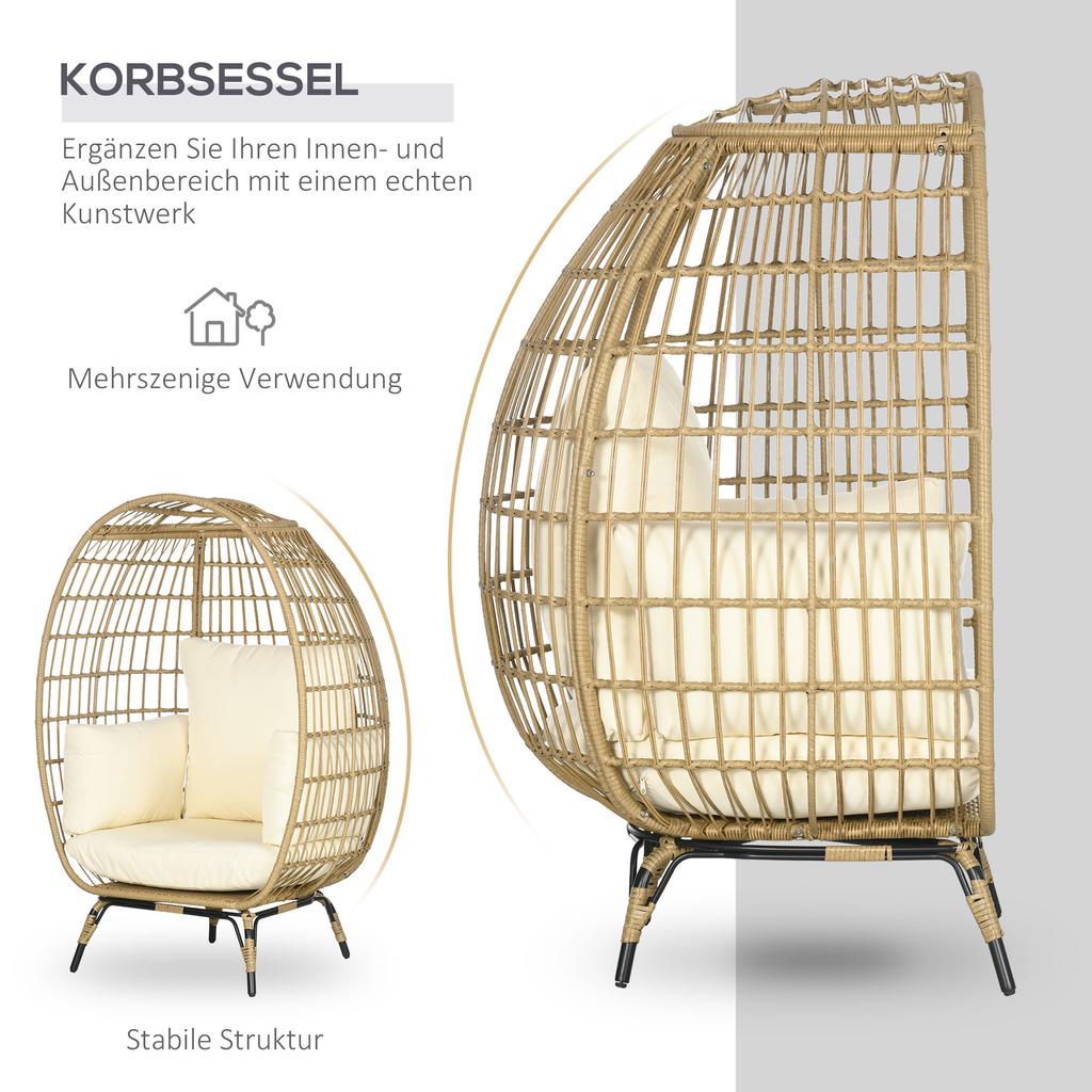 Rattan Style Wicker Chair With Soft Cushions Aluminum Frame Khaki And Beige 105 X 90 X 148 Cm