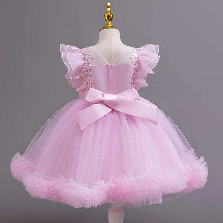 New Kids Net Lace Princess Dress with Frills, Large Size Girls' Birthday Outfit