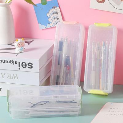 Portable Transparent Large Capacity Stationery Box Desktop Storage Box Glasses Case Pencil Case