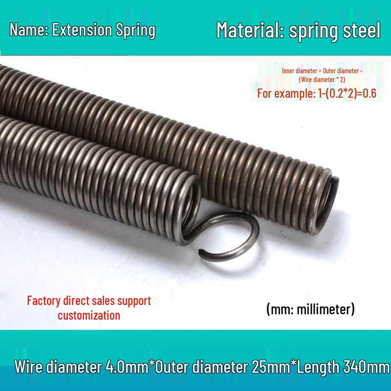 1m Spring Coil Extension with Hook - Strong Tensile Force, Thin Soft Sheath, for Tarpaulins & Sliding Doors