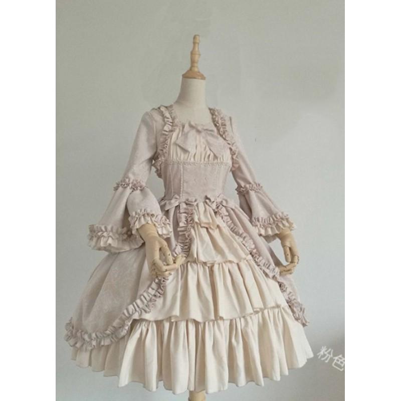 Women's Medieval Vintage Gothic Court Dress Square Neckline, Cinched Waist for Slimming Effect Patchwork Bow Design