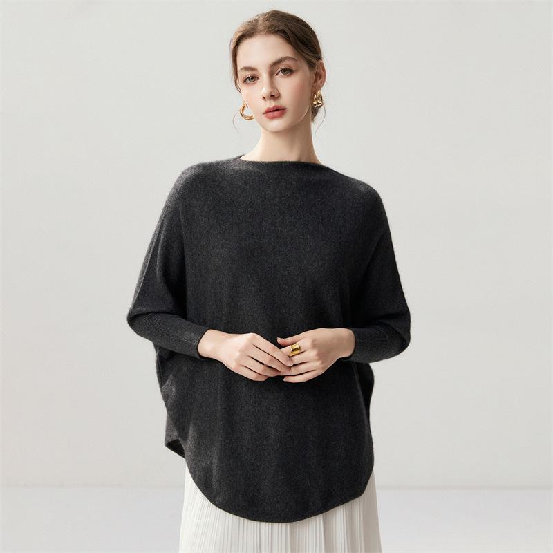 Lekasha Cashmere 12-Gauge Batwing Sleeve Loose Knit Sweater Pullover