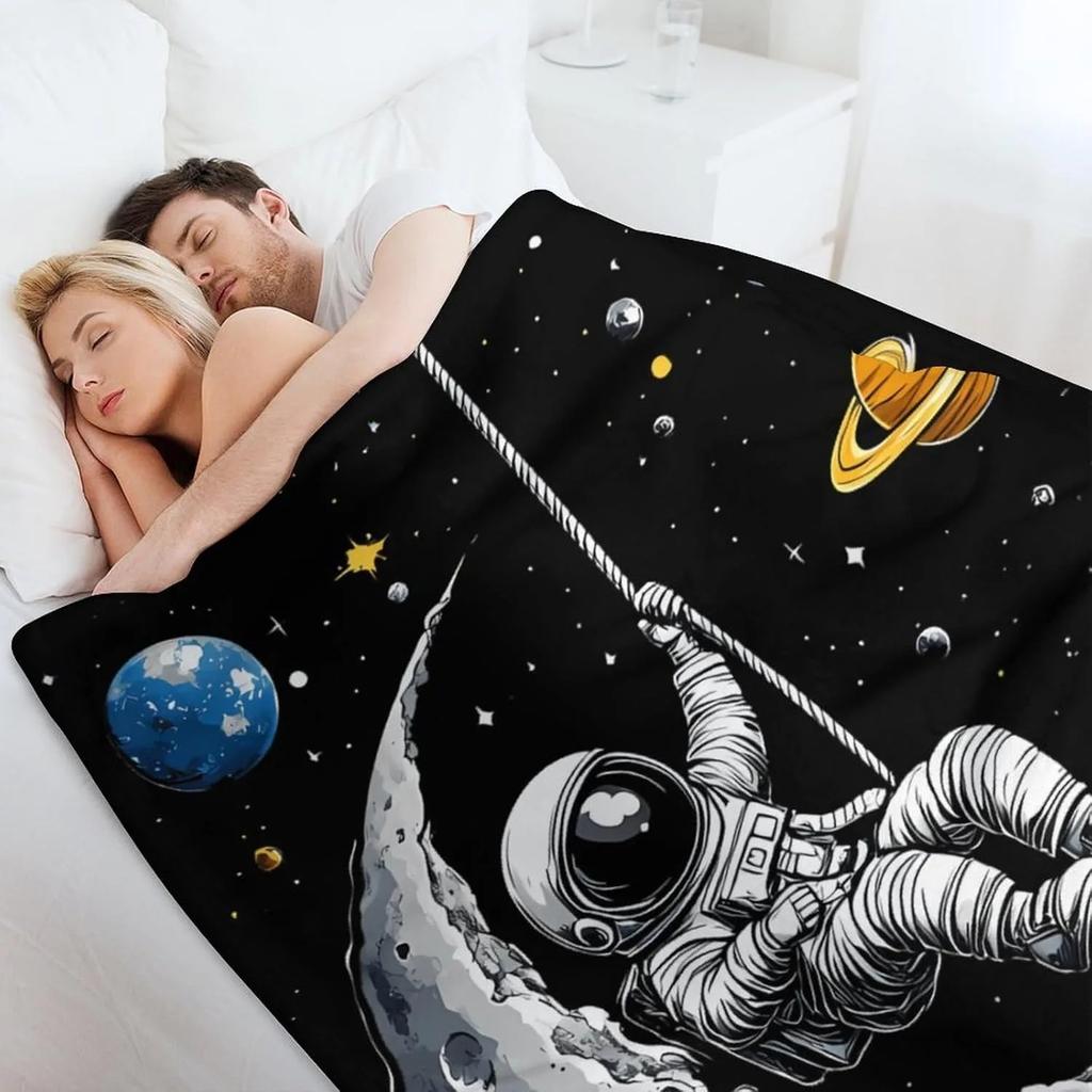 Astronaut & Space Pattern Soft Throw Blanket – Perfect for Pop Art, Animal Lovers, Couch, Bed, Car, Home, Camping, All-Season